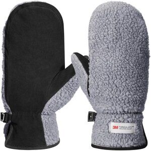 ⚡Women's Grey Genuine Suede Outdoor Mitt Thermal Lined Finger Liners Mitten